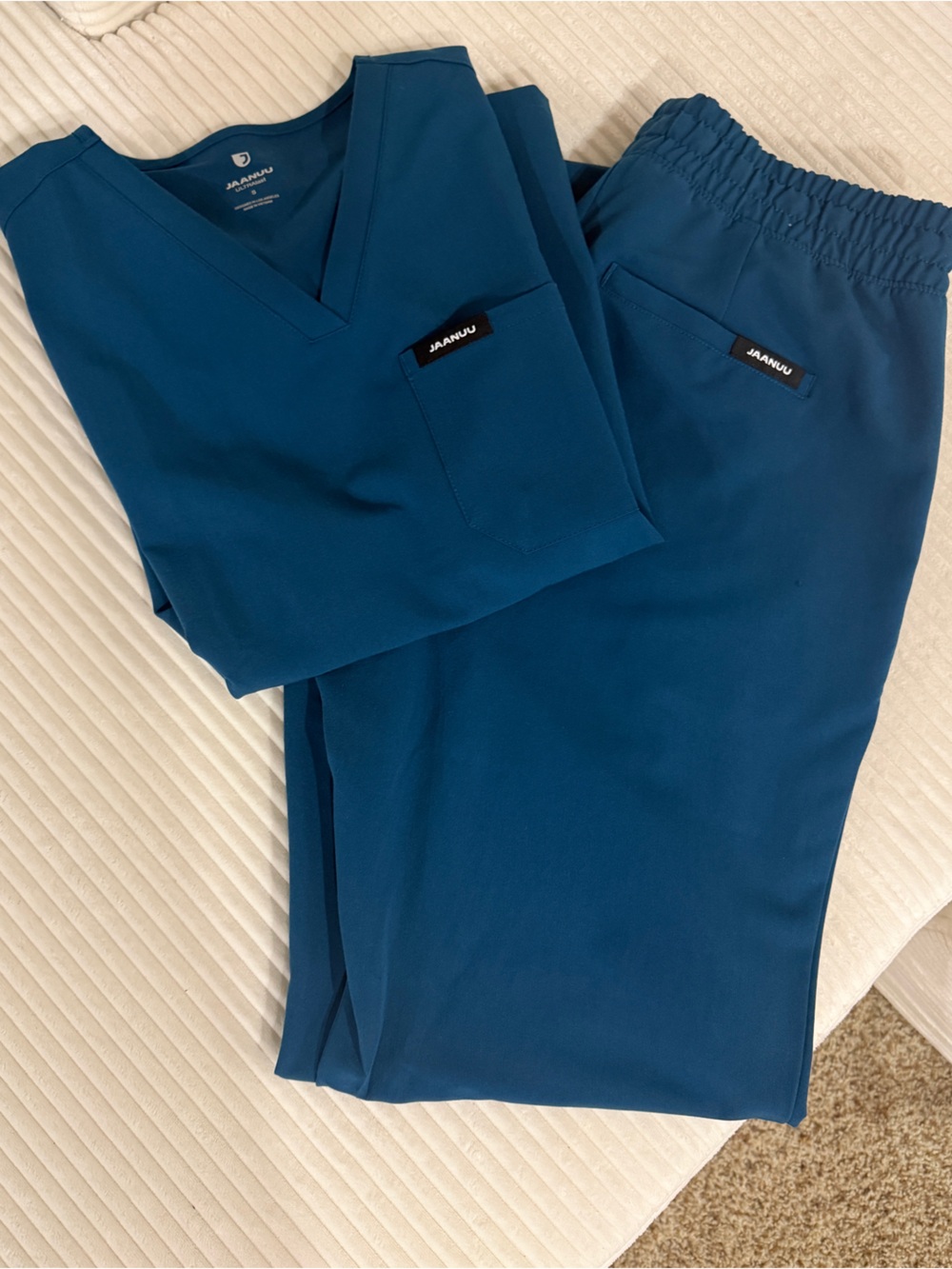 Jaanuu Caribbean Blue Scrub Set | S Top + M Tall Pants